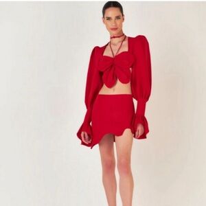 Chic Red Mini Skirt and blouse